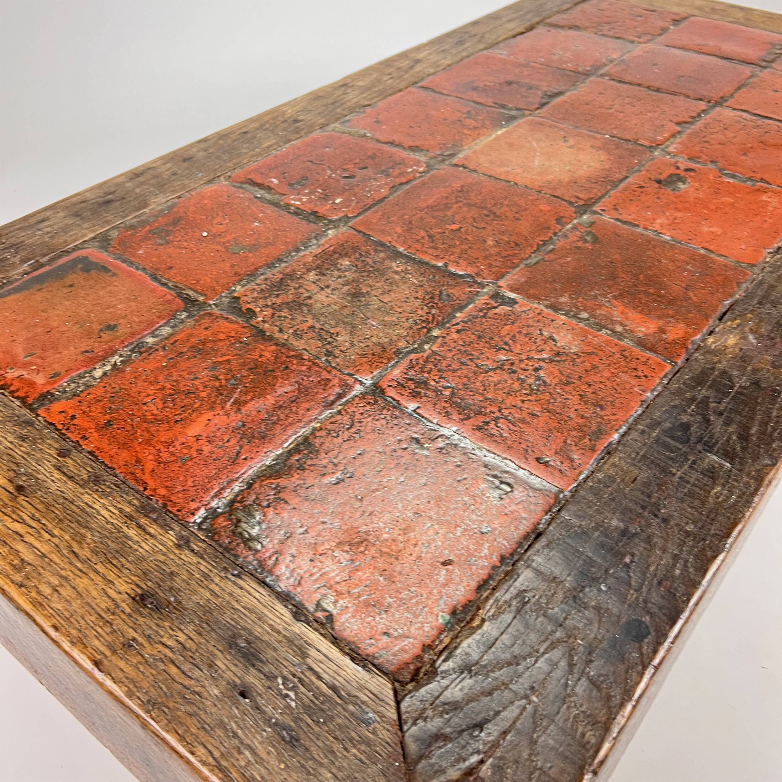 Mid Century Heavy Oak and Ceramic Coffee table, 1950s