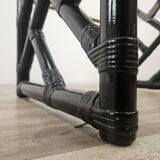 Black lacquered wicker coffee table with two glass tops