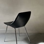 Barrel chair in black leather & chrome by Guariche for Steiner France 1970