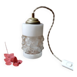 Lampe baladeuse style art deco tube verre texturé, cordon lin