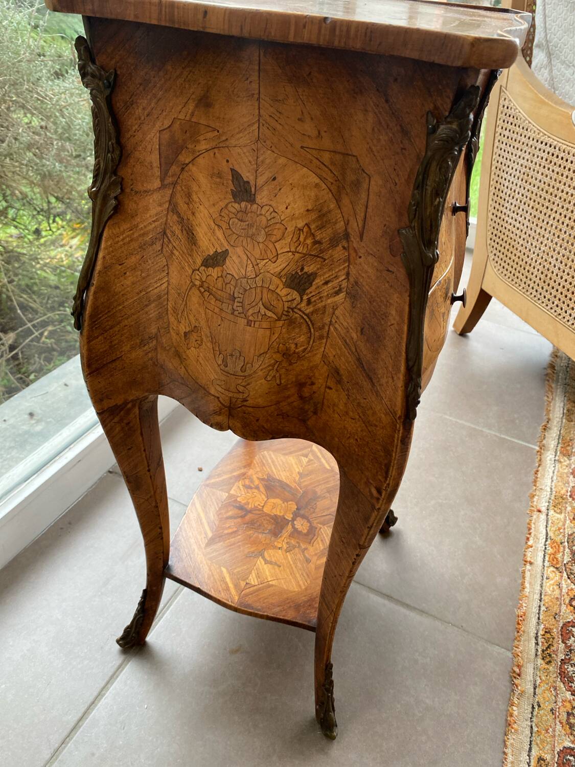 Louis XV inlaid curved bedside table