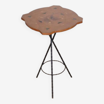 Pedestal table in wood and metal, handcrafted 1950