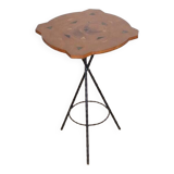 Pedestal table in wood and metal, handcrafted 1950