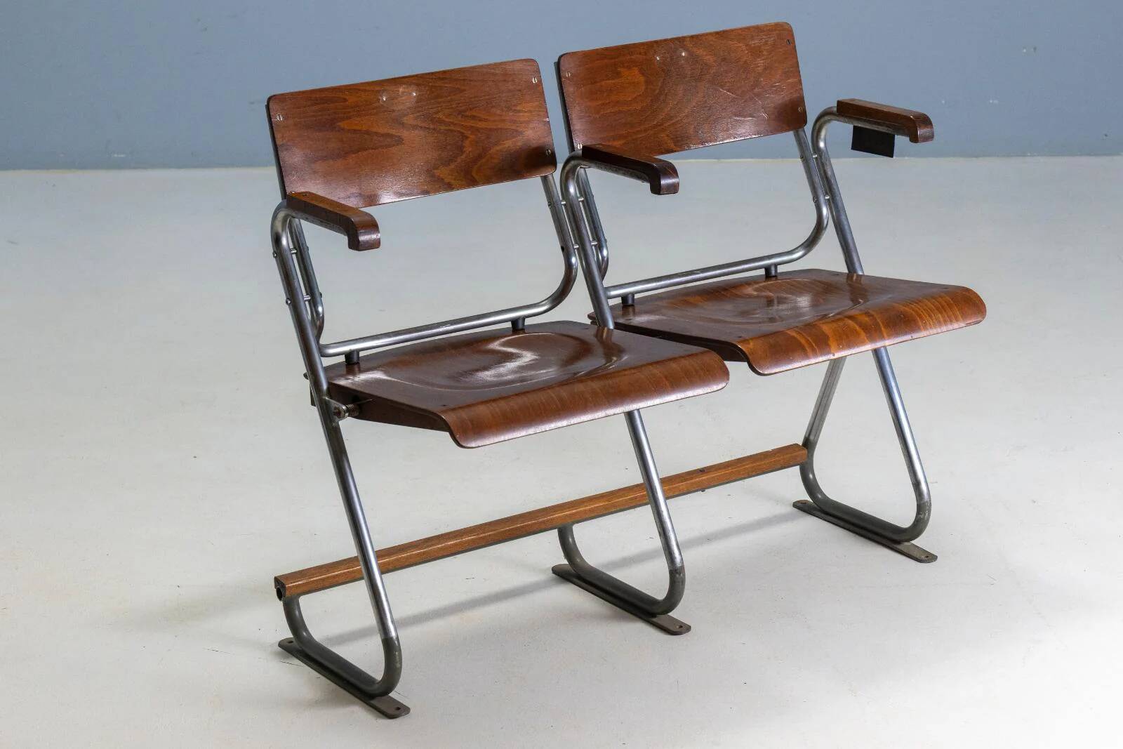 Two-seater folding bench, Bauhaus style, 1930s, Czechoslovakia