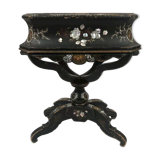 Blackened wooden planter decorated with flowers in medallions and mother-of-pearl burgauty, Napoleon III