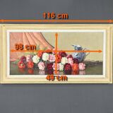 Grande Huile sur Toile « Bouquet de Pivoines » de P. Dolzan – 1930