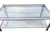 1970s living room table, brushed aluminium and gold metal, bevelled glass.