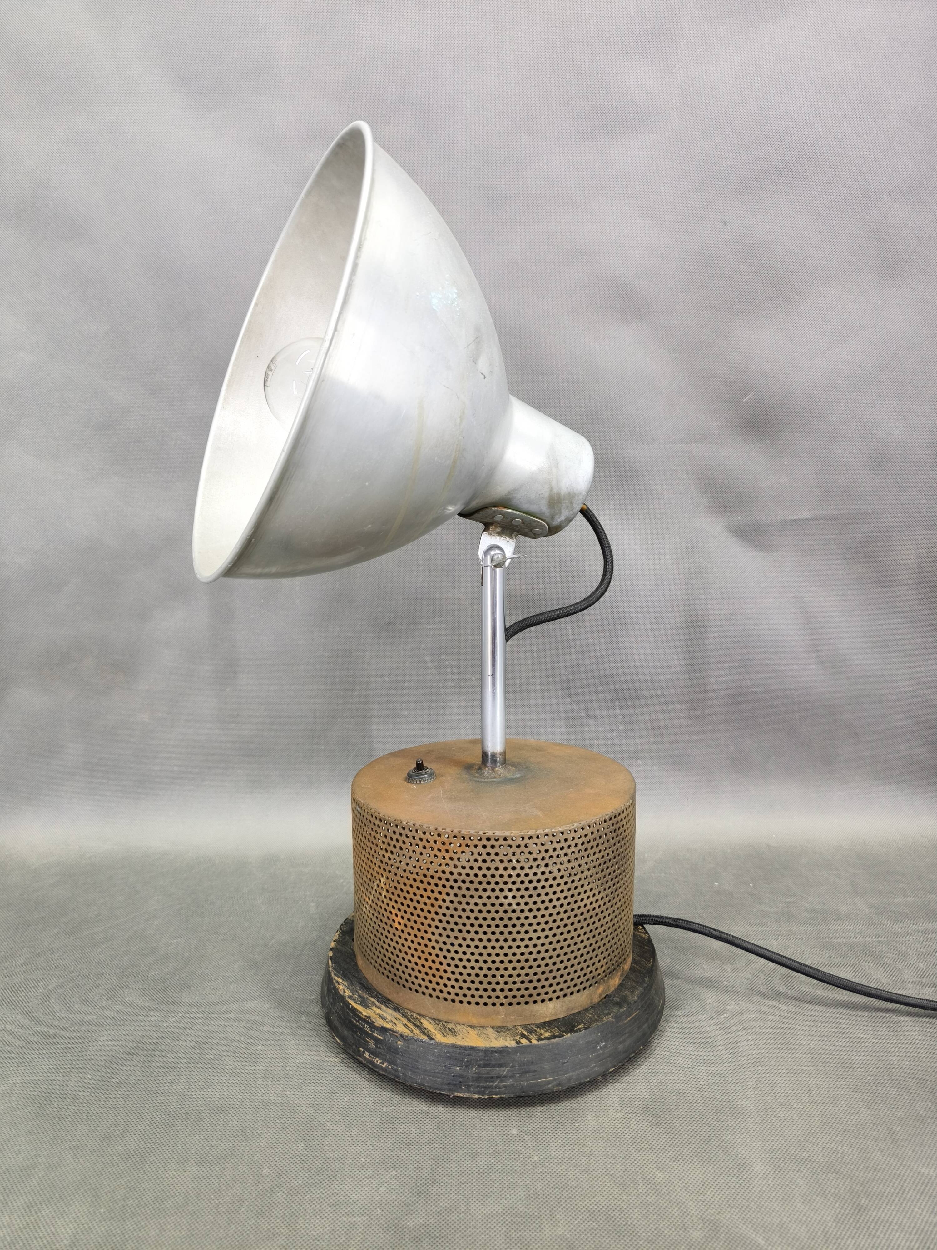 1940 industrial table lamp in aluminium and metal, Czechoslovakia