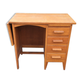 Vintage oak desk with compass base with 1 extendable shelf with 4 drawers and 1 pull.