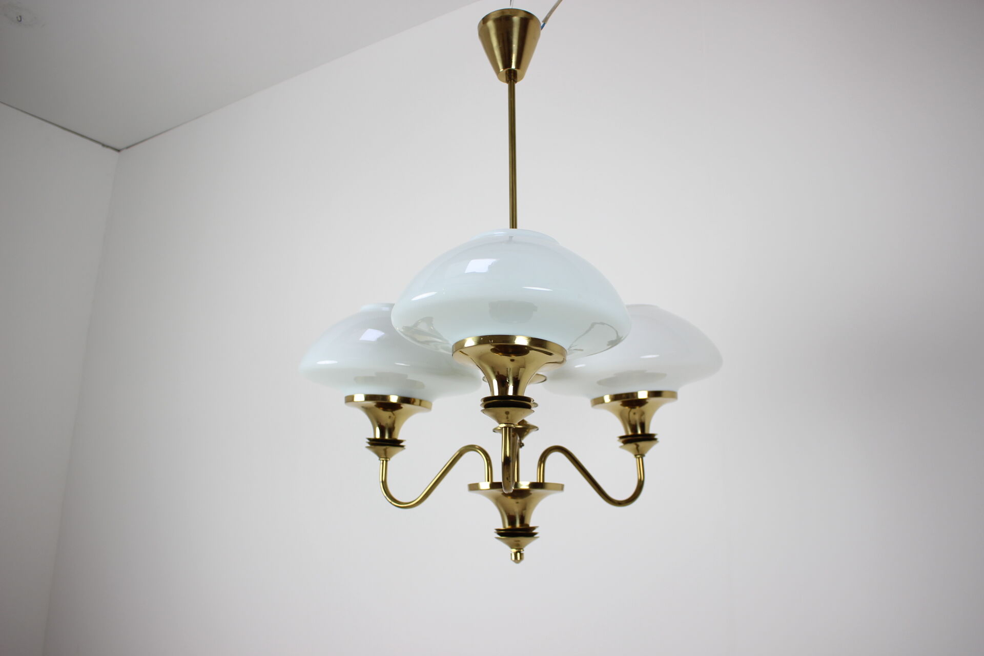 Mid-Century Brass Chandelier, Czechoslovakia, 1970s, Made in Jablonec Glassworks