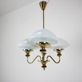 Mid-Century Brass Chandelier, Czechoslovakia, 1970s, Made in Jablonec Glassworks