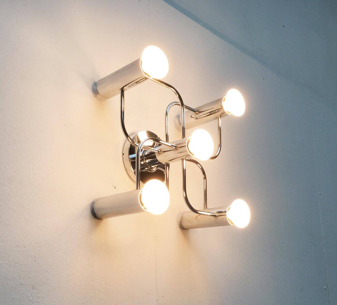 Vintage German Space Age ceiling lamp by Gaetano Sciolari for Leola, 1970s.