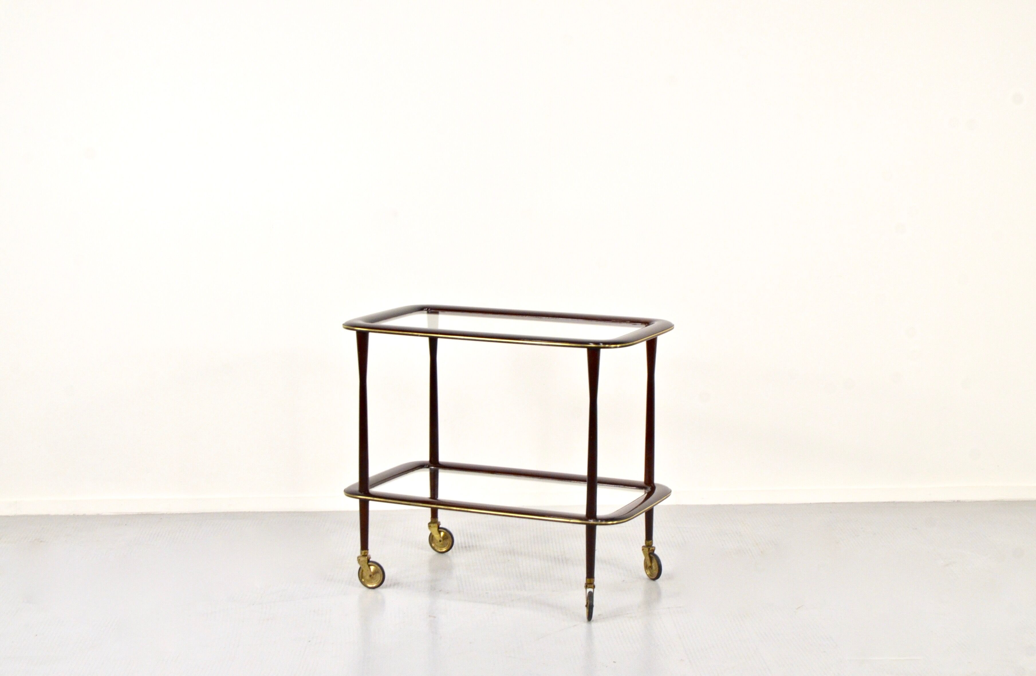 Mahogany brass and glass drinks trolley from italy, circa 1950