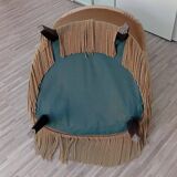 Beige velvet crapaud armchair with fringes in contemporary style from 1950-80.