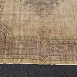 Tapis Oushak beige décor rustique, 7x10, surteint sable, pour salon, MOON.144