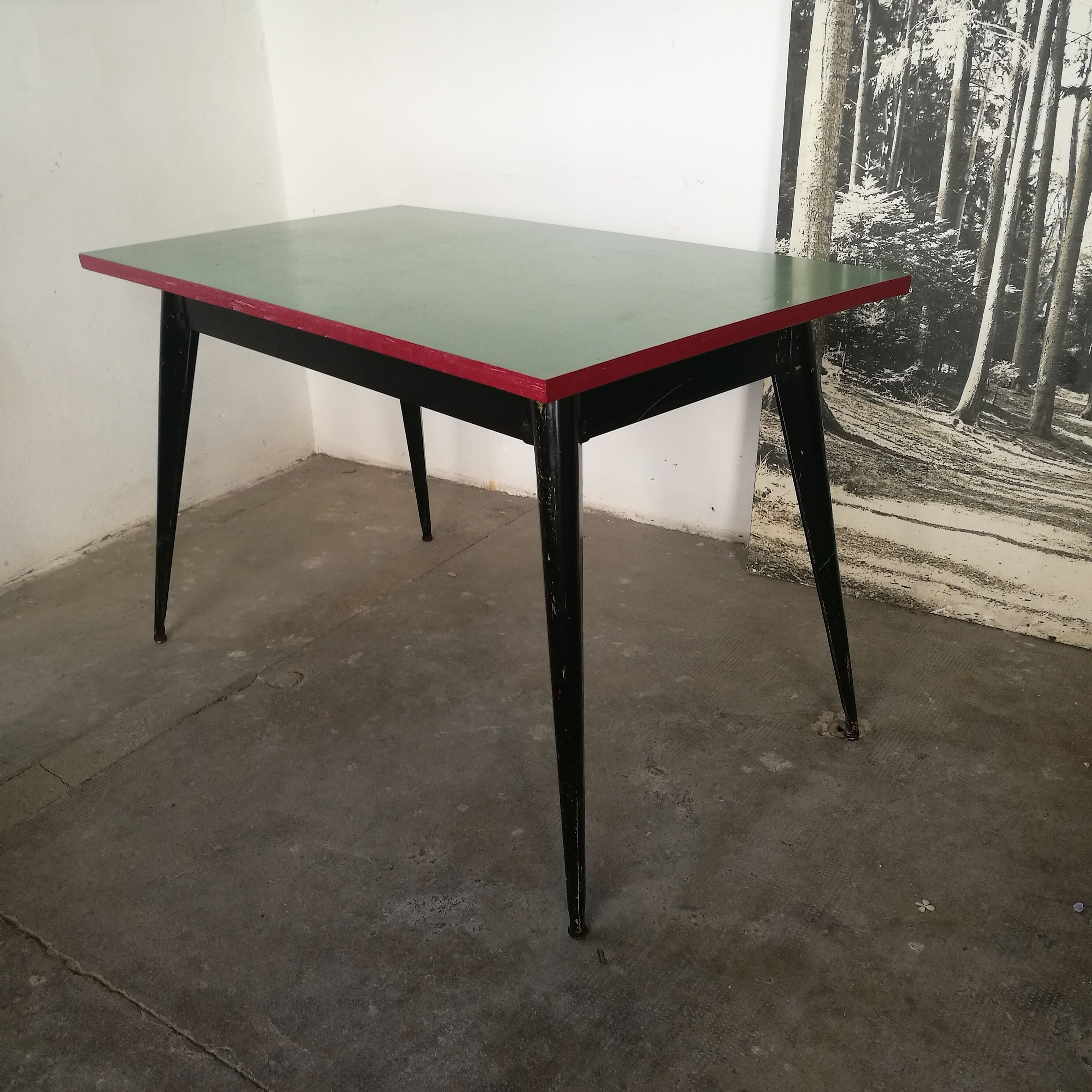 Tolix table, metal kitchen table, compass feet