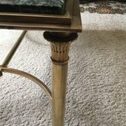 Gold bronze and marble coffee table, tapered feet decorated with Egyptian capitals