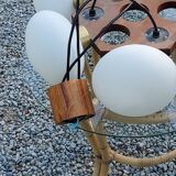 Scandinavian teak and white opaline chandelier with 6 lights from the 70s