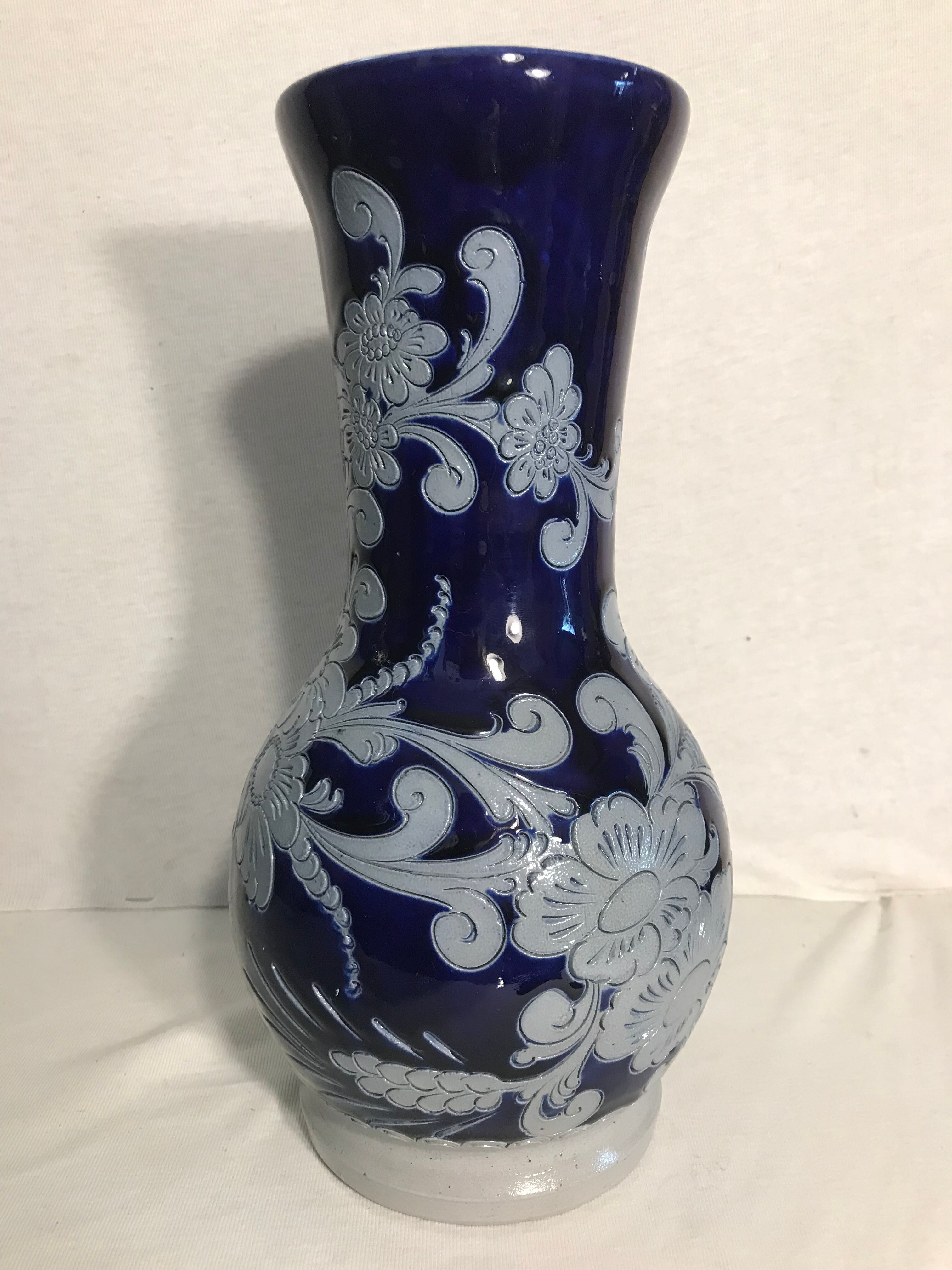 Former Alsace Betschdorf  Decoration Vintage blue stoneware Vase