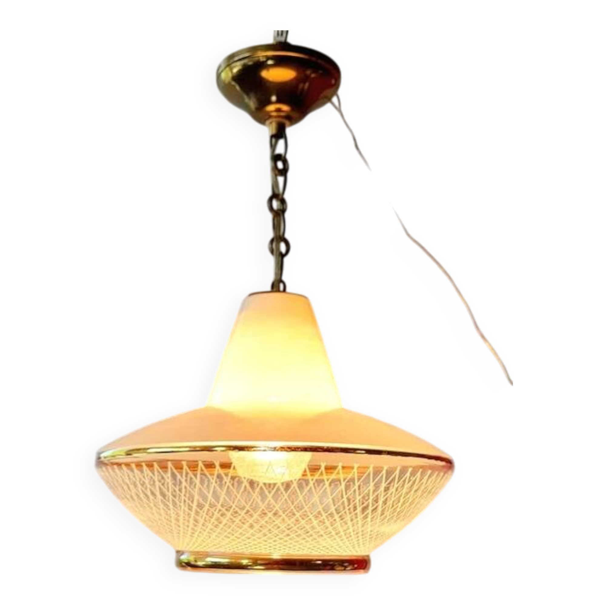 UFO screen-printed glass pendant light, 1970.