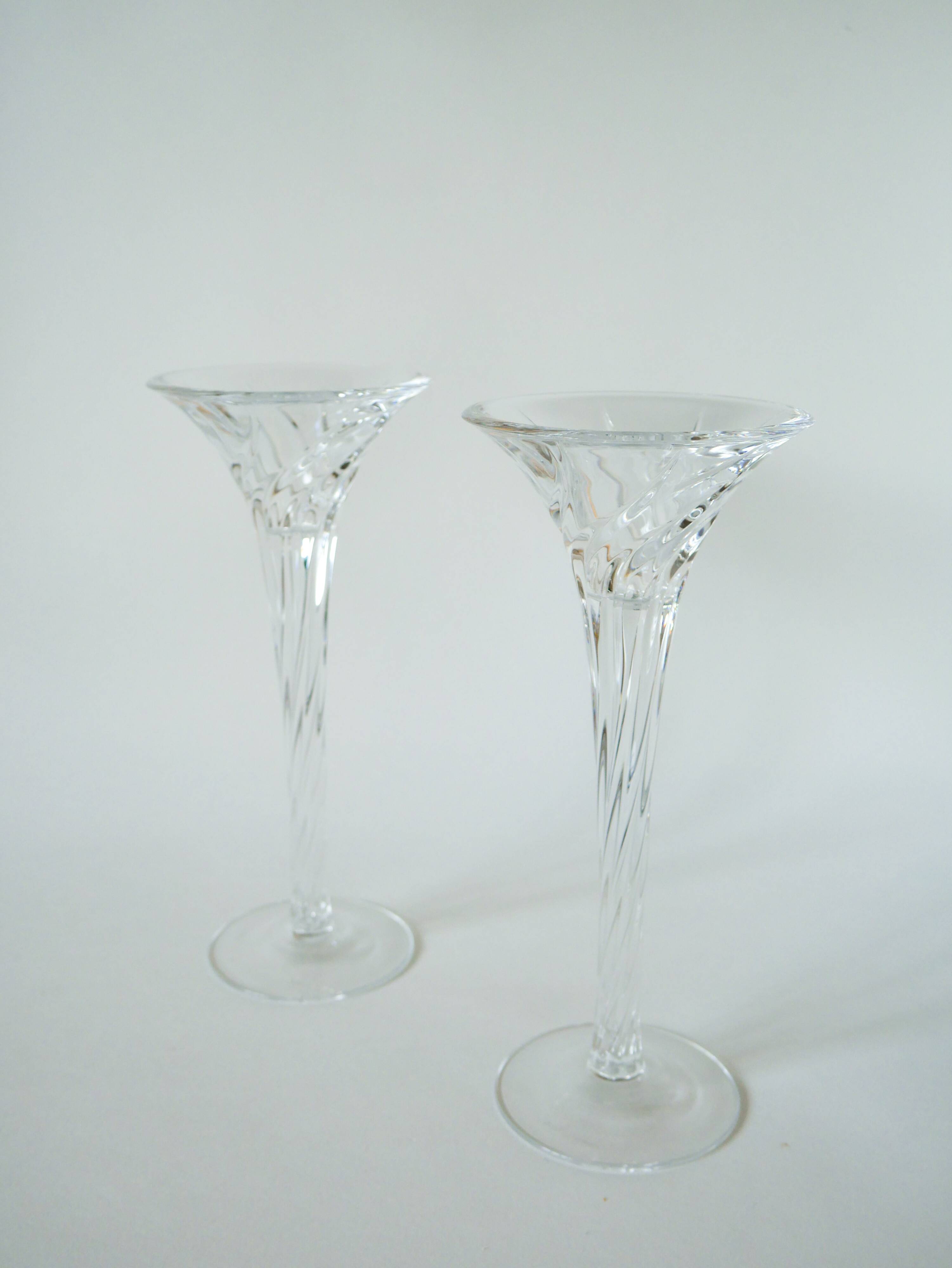pair of large Swirl crystal candlesticks signed J&G Durand 1950