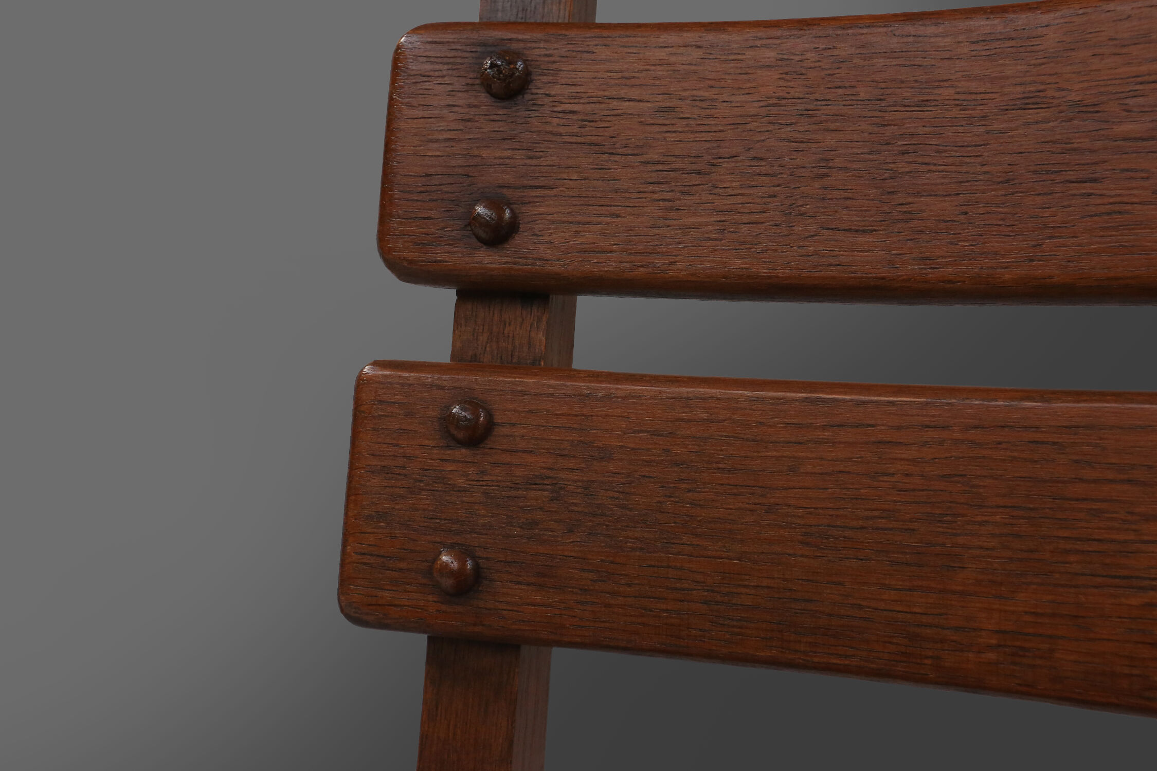 Set of six brutalist dining chairs in oak an wicker