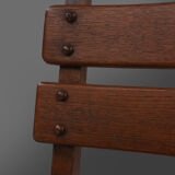 Set of six brutalist dining chairs in oak an wicker