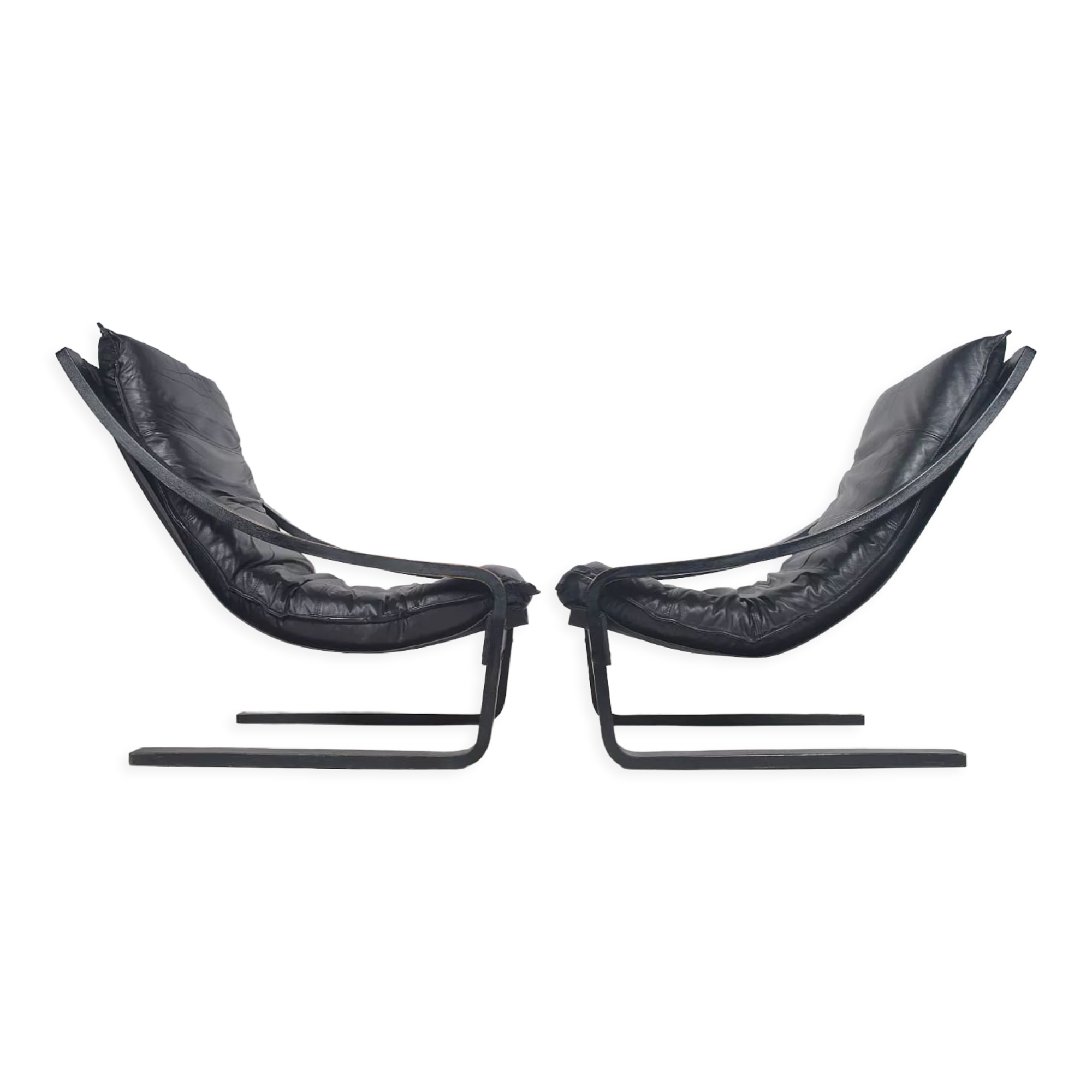 Set of Scandinavian lounge seats with leather cushions, 1970s