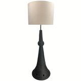 Brutalist ceramic floor lamp with bouclé shade, Dutch 1960s