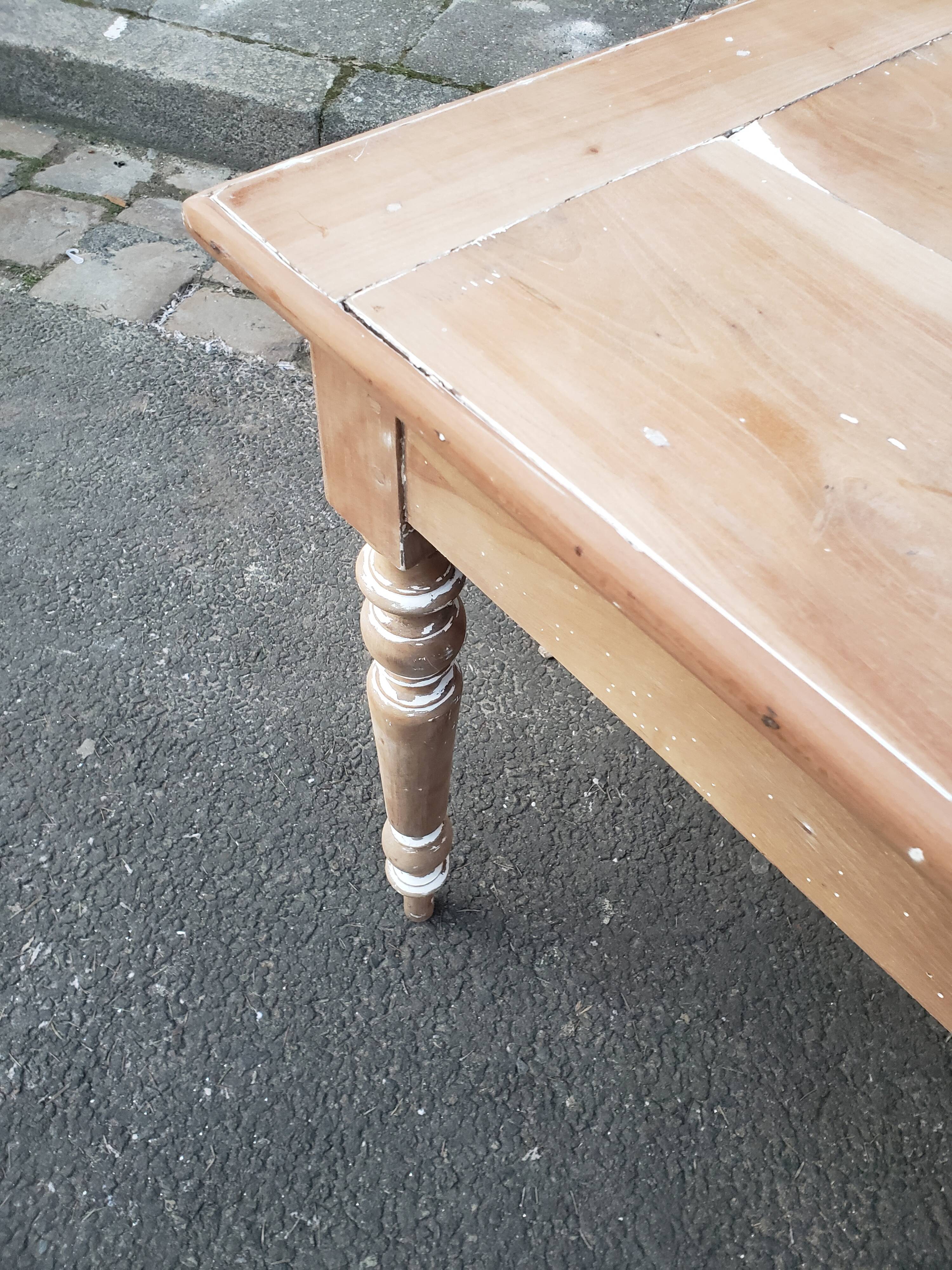 Old patina farm table turned feet