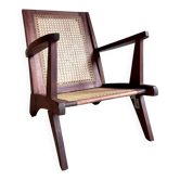 Reconstruction armchair in teak and caning
