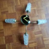 Vintage 4-arm chandelier - oblong tulip pressed molded glass - gold metal