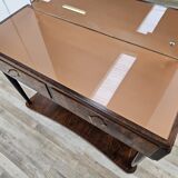 Art Decò dressing table in briar with large mirror and pink glass