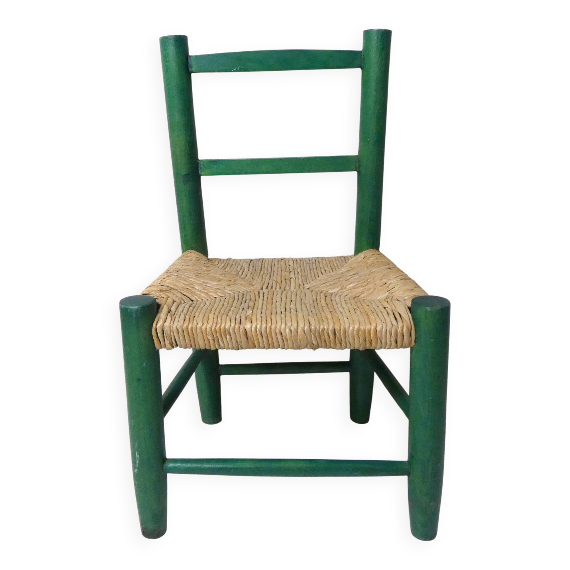 Ancienne chaise paillée en bois pour enfant Vintage