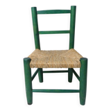 Vintage old wooden straw chair for children