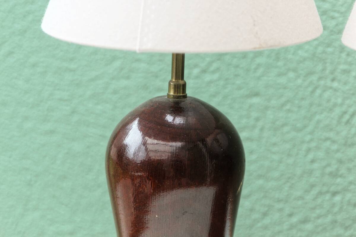 Pair of turned wooden bedside lamps