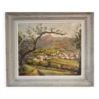 Oil on panel View of a village in the South of France signed A. Adam 1962