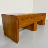 2 bedside tables in elm, designed by Maison Regain, France, 1970s.