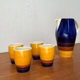 Mid-century hand-painted German décor, ceramic jug 507 with cups from Stützel & Sachs Aalen Keramik, 1960s, set of 5.