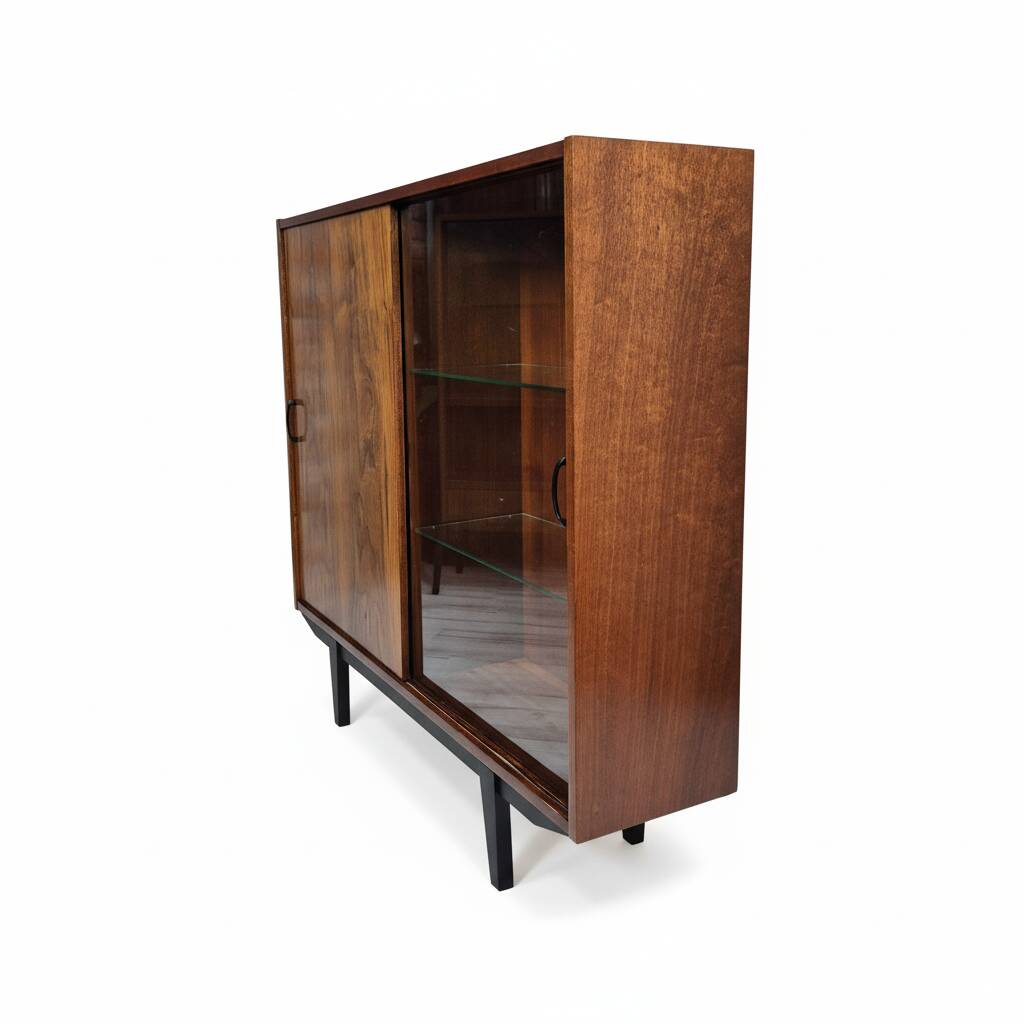 Renovated walnut display cabinet Violetta, 1960s, mid-century