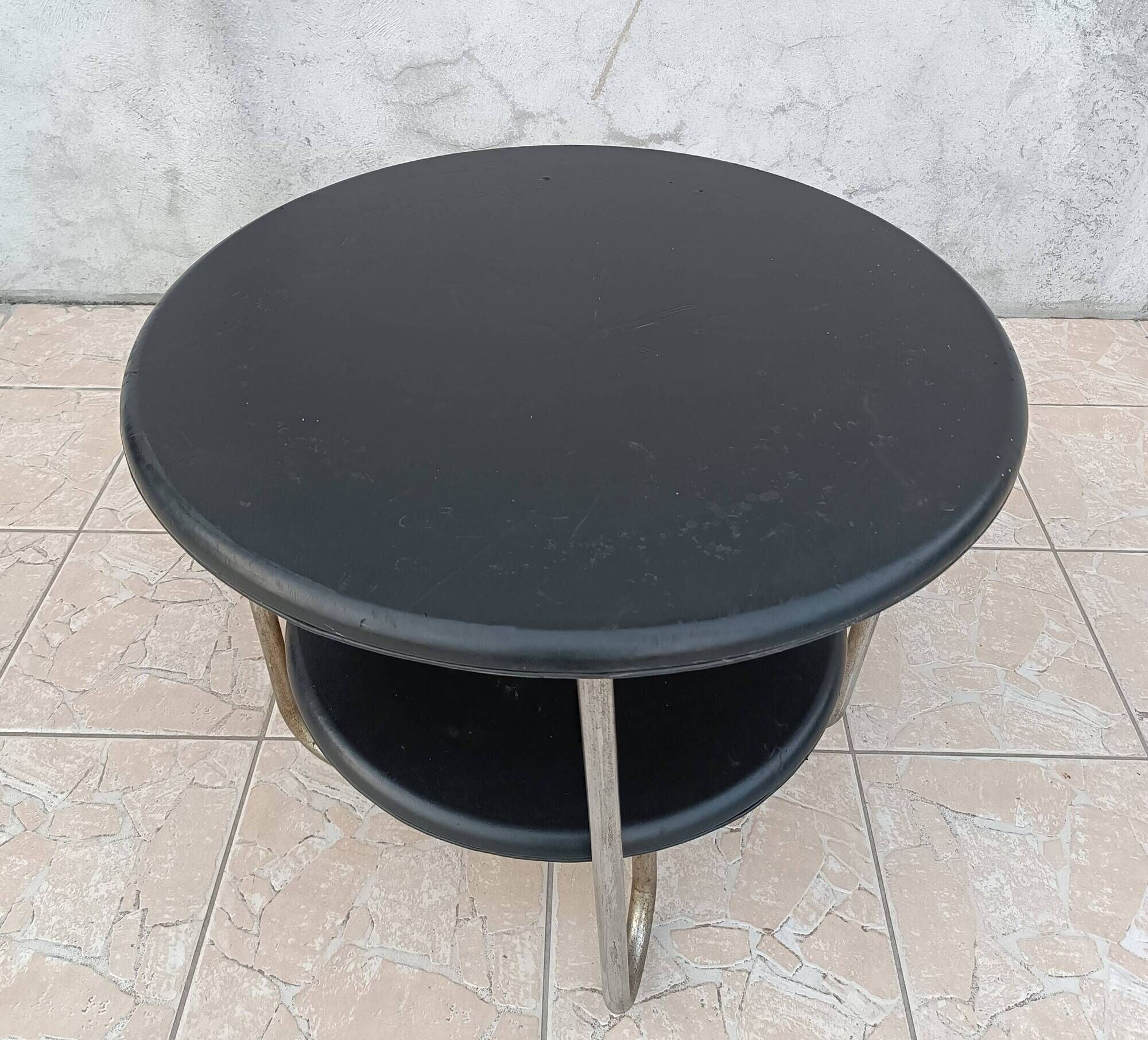 Table basse métal chrome et skaï 1950s
