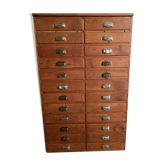 Ancien meuble de métier d'apothicaire en bois vintage 24 tiroirs.