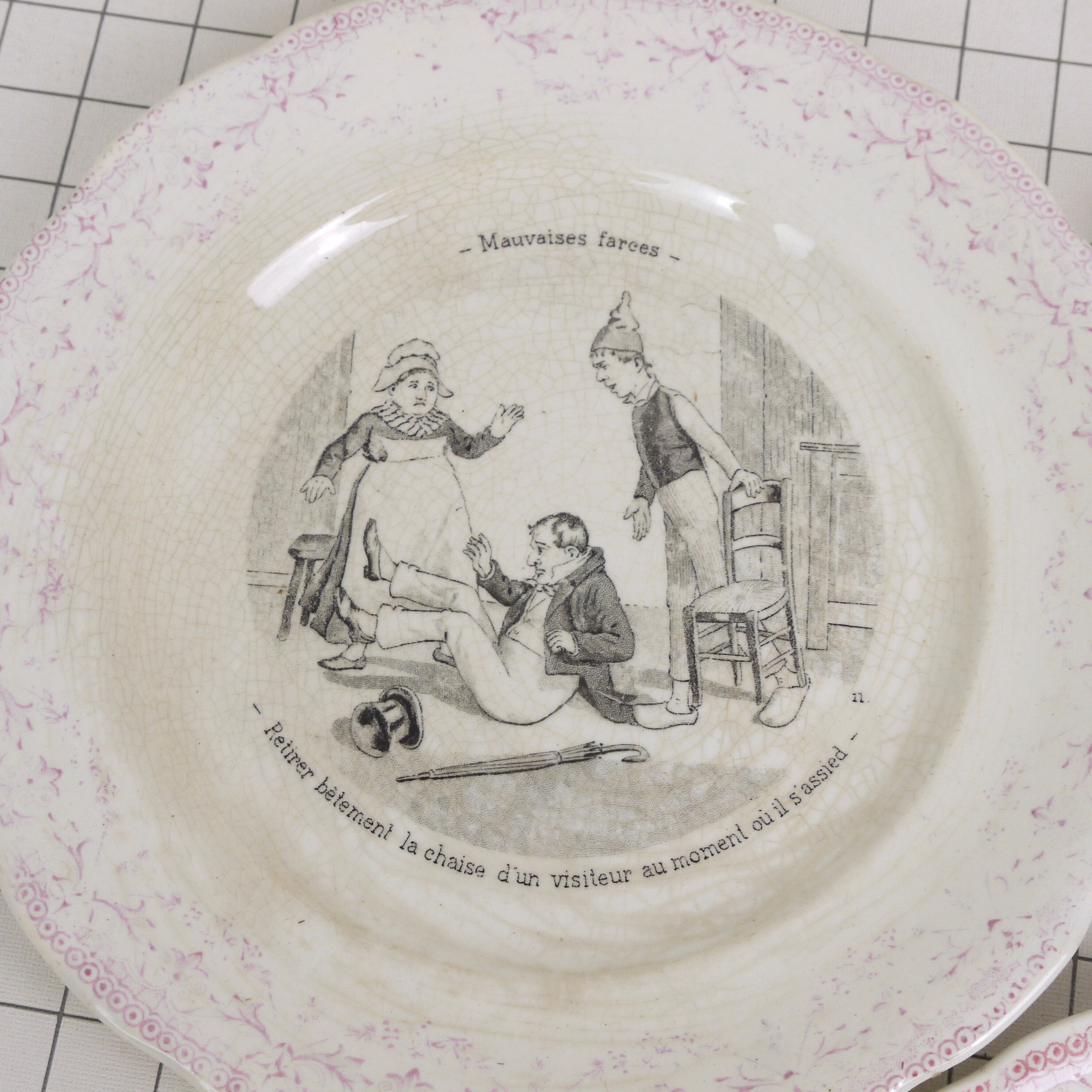 Five Digoin Sarreguemines Talking Plates