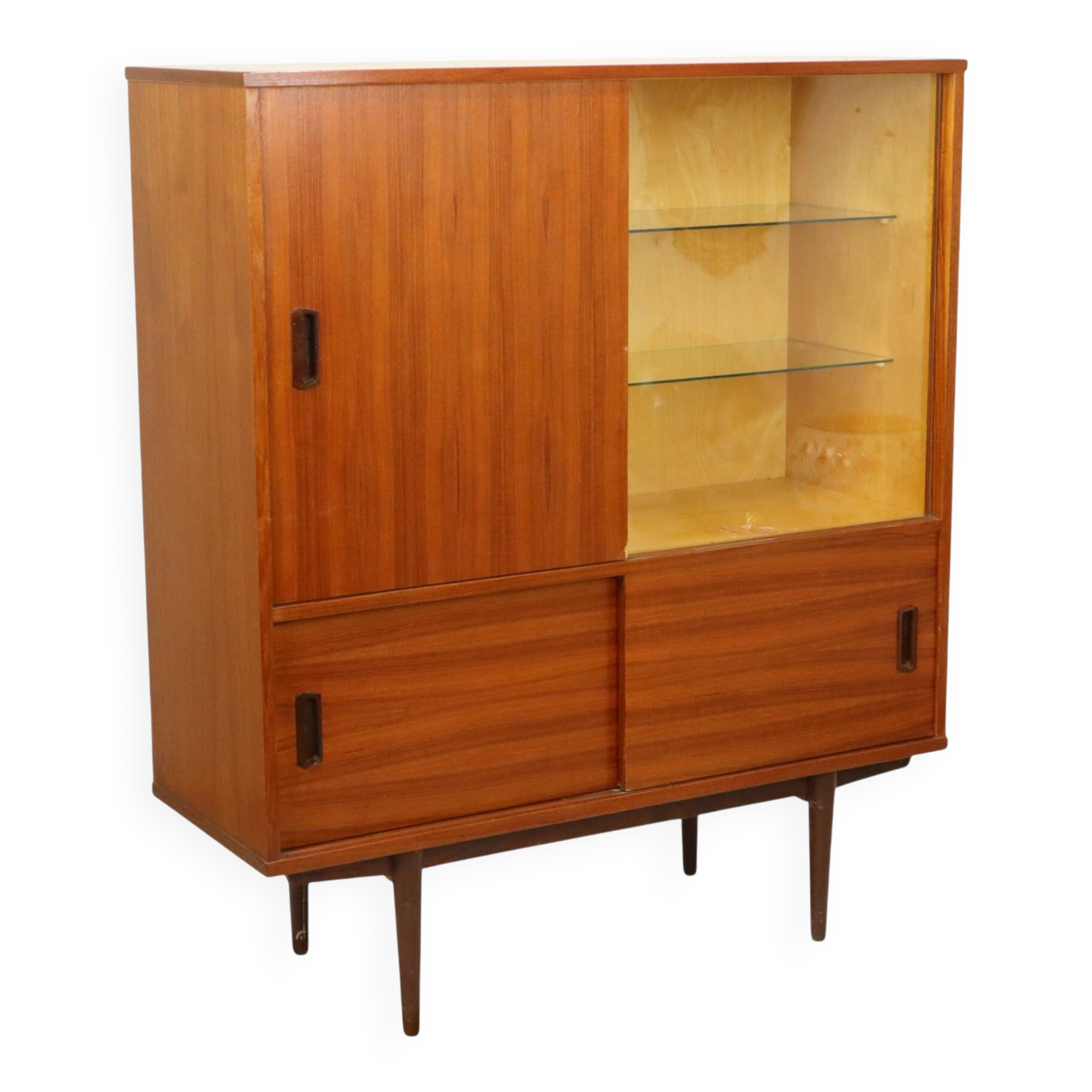 Large Wooden Display Cabinet Teak Veneer Sixties Design 110cm