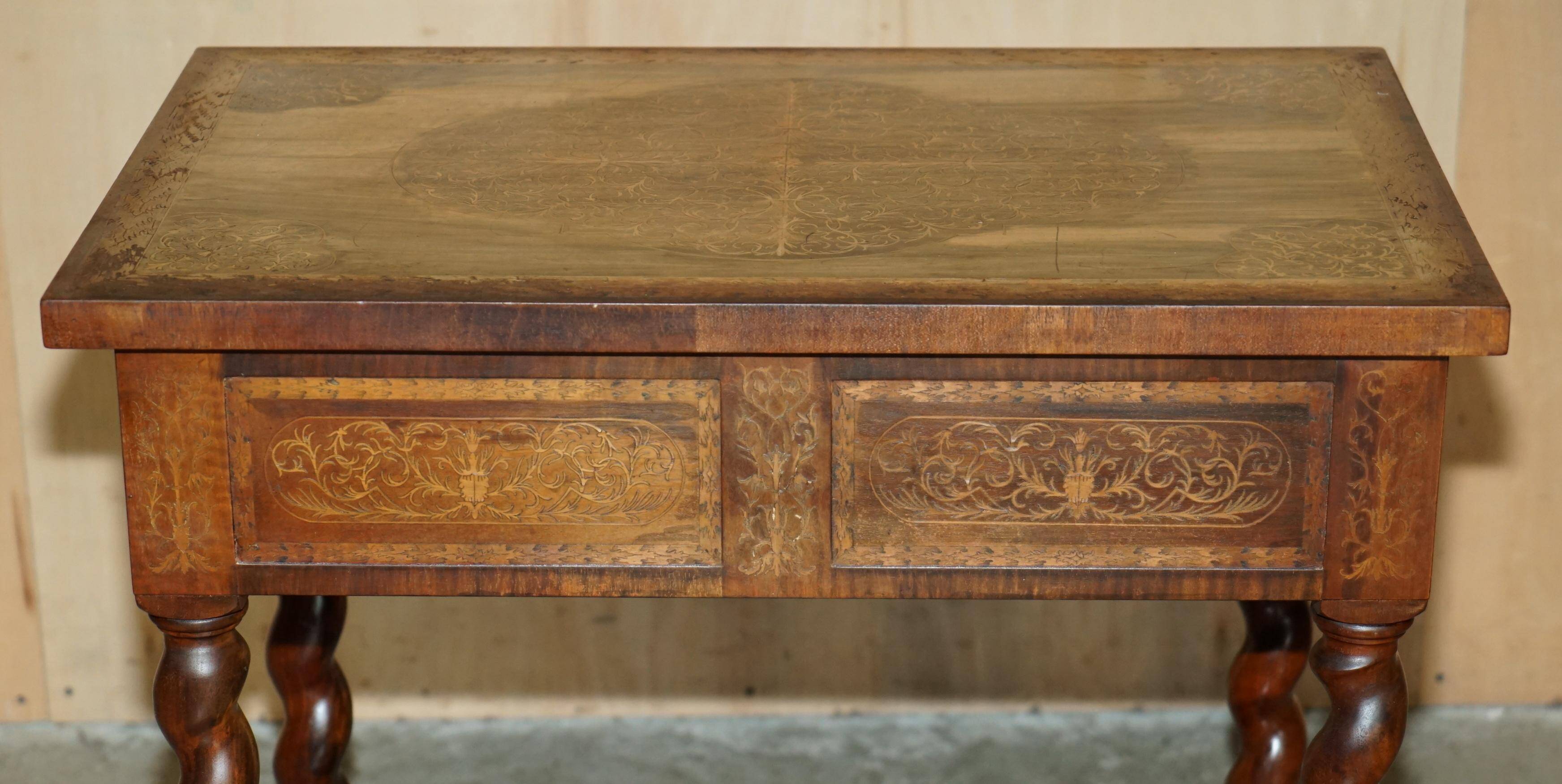 William & Mary antique marquetry drawer desk in Seaweed style.