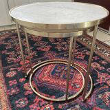 Pull-out table in marble and brass