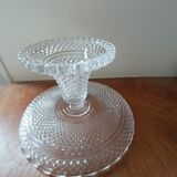 Coupe ancienne à gâteau en cristal sur piédouche moulée