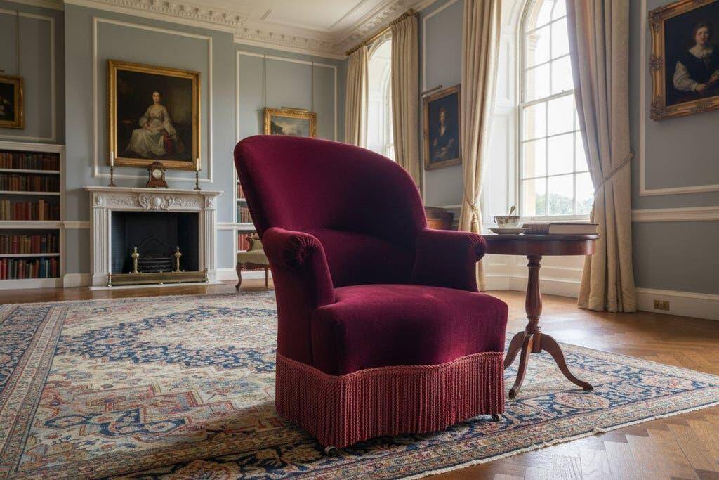 Vintage burgundy fringed armchair/chair