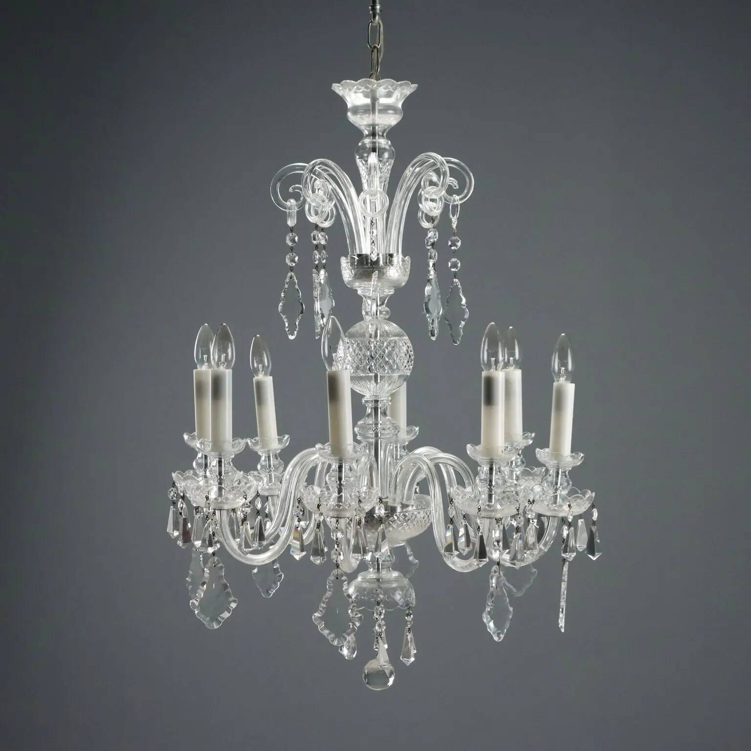 Antique Bohemian crystal chandelier with 8 lights, 20th century.