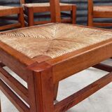 Set of 6 straw wood chairs 1950